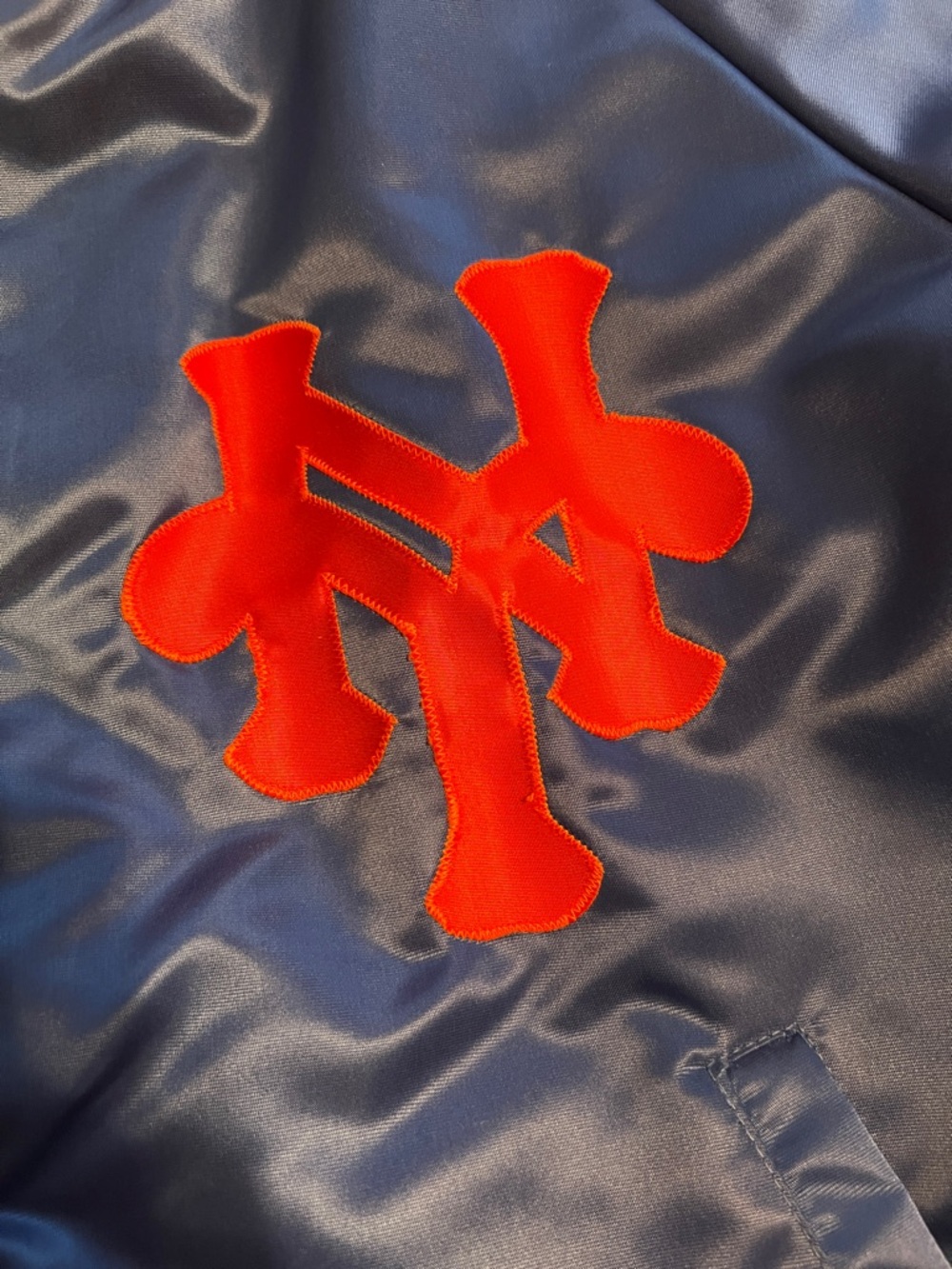 Vintage 90s New York Mets Blue & Orange Satin Athletic Jacket - Picture 5 of 6